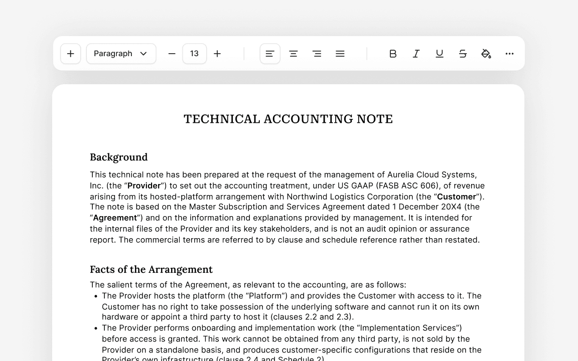 Accounting Memos interface