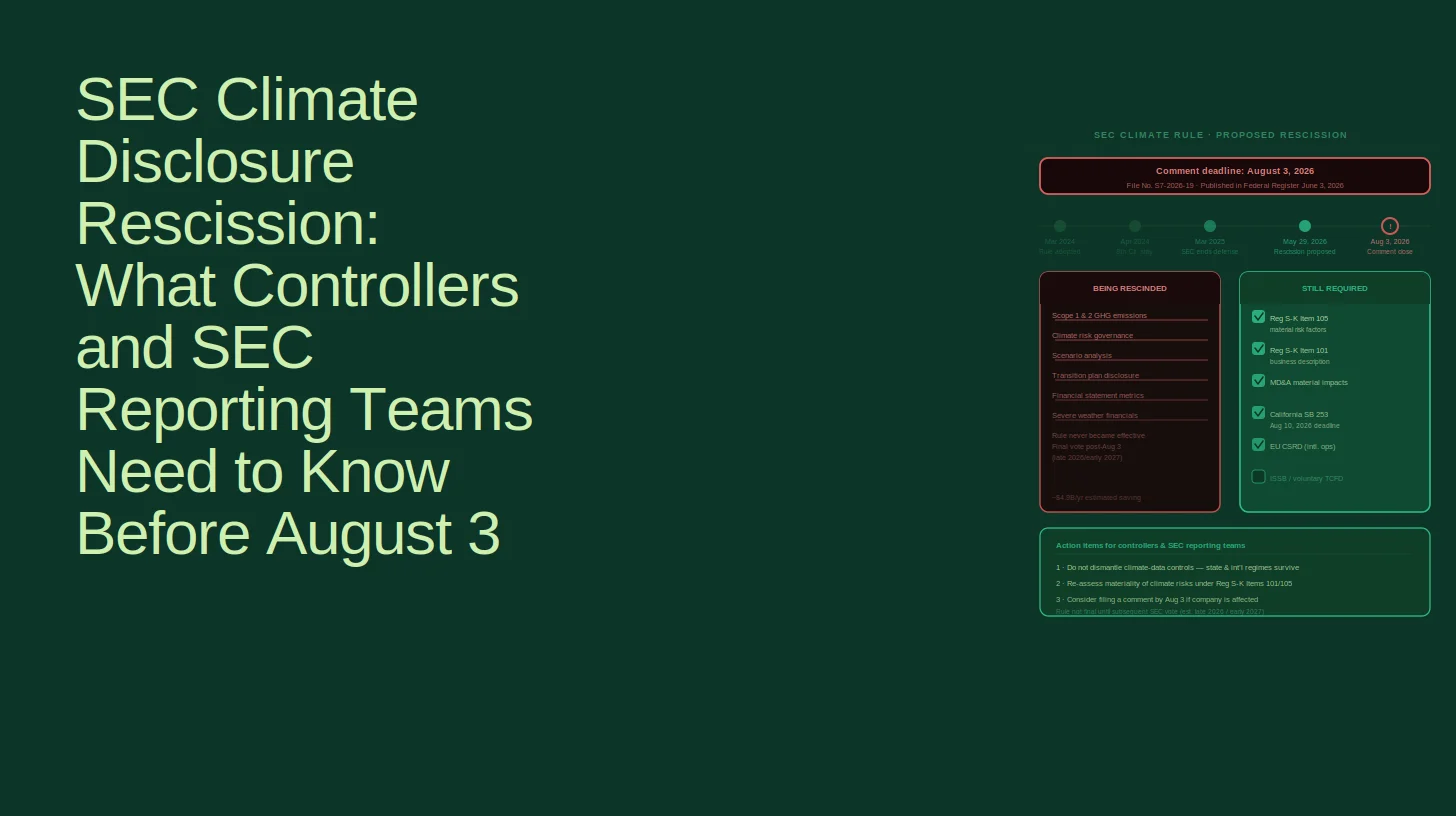 SEC Climate Disclosure Rescission: What Controllers and SEC Reporting Teams Need to Know Before August 3