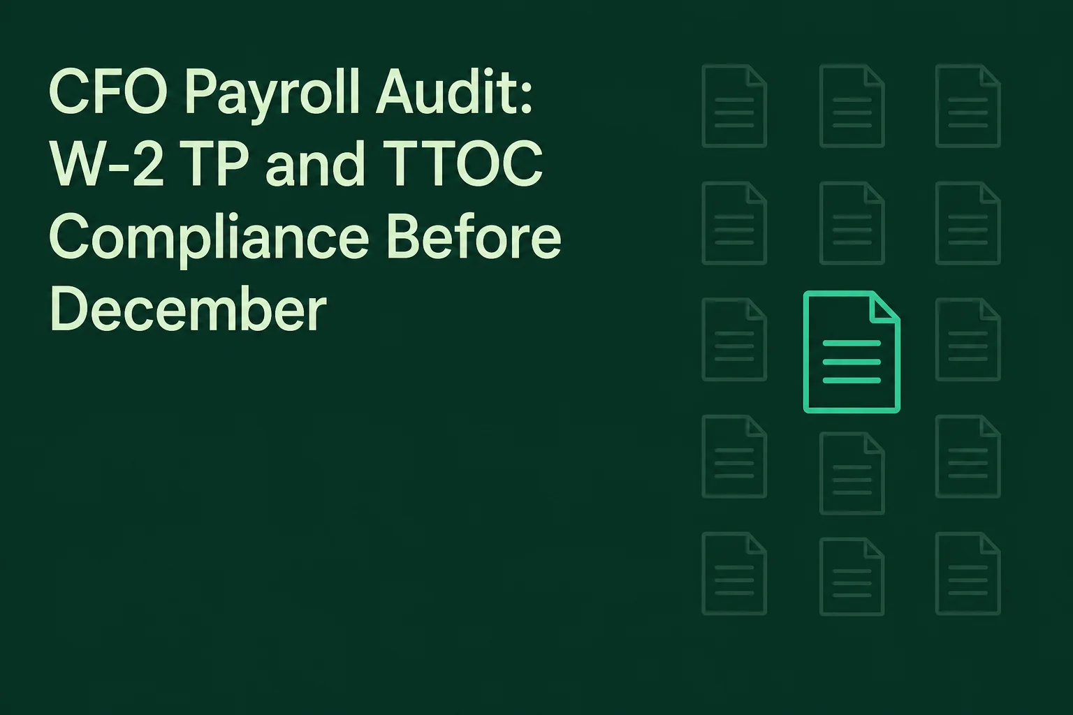 CFO Payroll Audit: W-2 TP and TTOC Compliance Before December